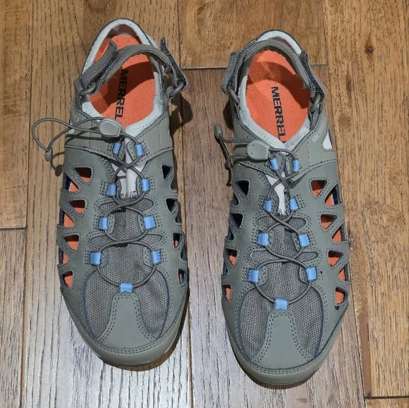 Merrell Performance Outdoor Hydro Hiking Sport Sandals in Brindle/Powder Blue. 9
