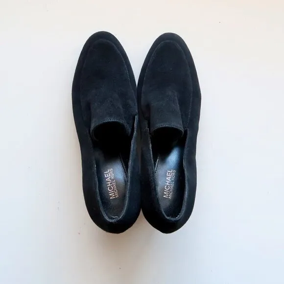 Michael Kors Black Suede Leather Block Heel Loafers Shoes Size 7.5