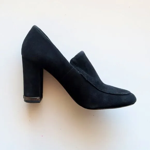 Michael Kors Black Suede Leather Block Heel Loafers Shoes Size 7.5