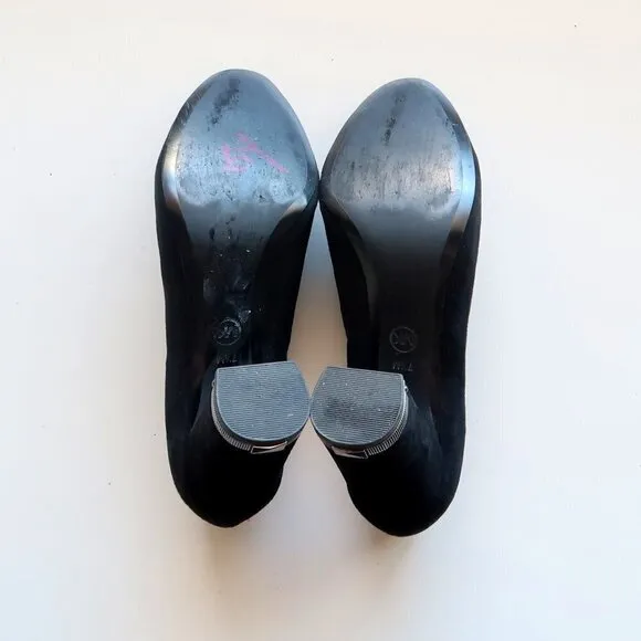 Michael Kors Black Suede Leather Block Heel Loafers Shoes Size 7.5