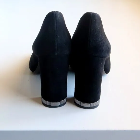Michael Kors Black Suede Leather Block Heel Loafers Shoes Size 7.5