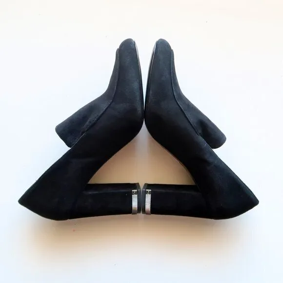 Michael Kors Black Suede Leather Block Heel Loafers Shoes Size 7.5