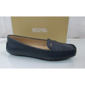 Michael Kors Eve Moccasin Leather MK Logo Navy Size 8