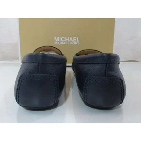 Michael Kors Eve Moccasin Leather MK Logo Navy Size 8