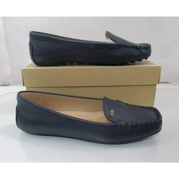 Michael Kors Eve Moccasin Leather MK Logo Navy Size 8
