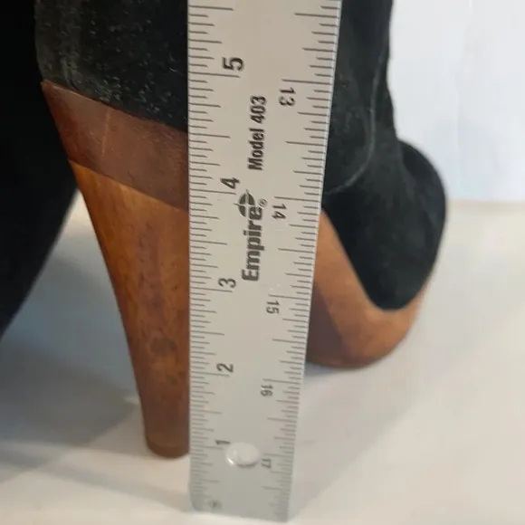 MICHAEL KORS MK Tall Black Suede Wooden Platform Heel Boots Size 7 M