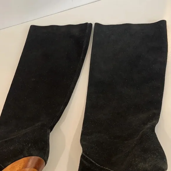 MICHAEL KORS MK Tall Black Suede Wooden Platform Heel Boots Size 7 M