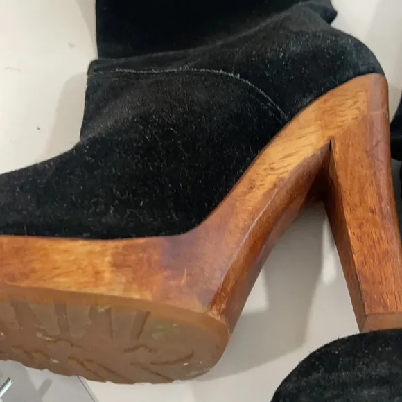 MICHAEL KORS MK Tall Black Suede Wooden Platform Heel Boots Size 7 M