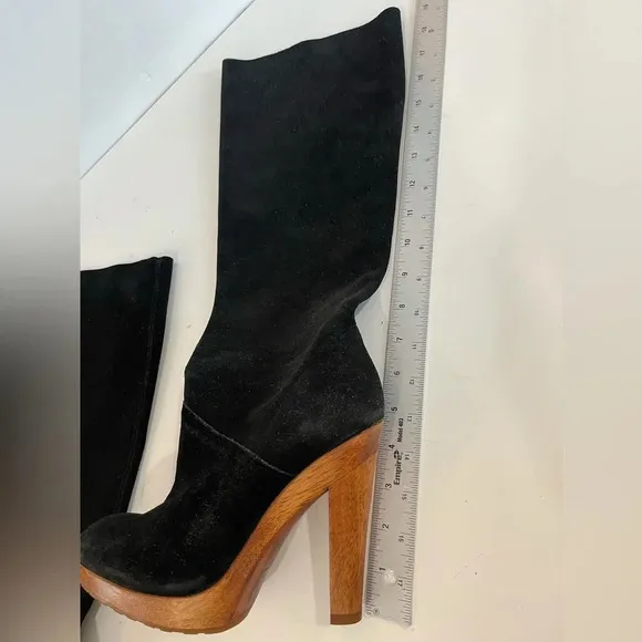 MICHAEL KORS MK Tall Black Suede Wooden Platform Heel Boots Size 7 M