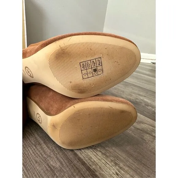Michael Kors Slouchy Suede Round Toe Heeled Pull-on Leigh Boots Luggage Size 10