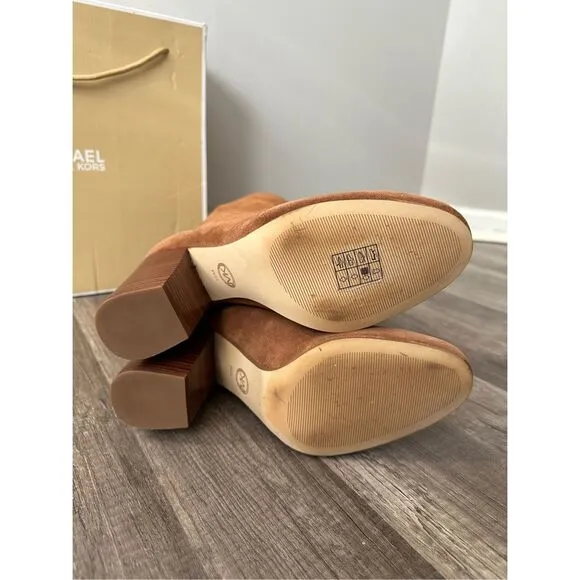 Michael Kors Slouchy Suede Round Toe Heeled Pull-on Leigh Boots Luggage Size 10
