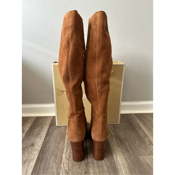 Michael Kors Slouchy Suede Round Toe Heeled Pull-on Leigh Boots Luggage Size 10