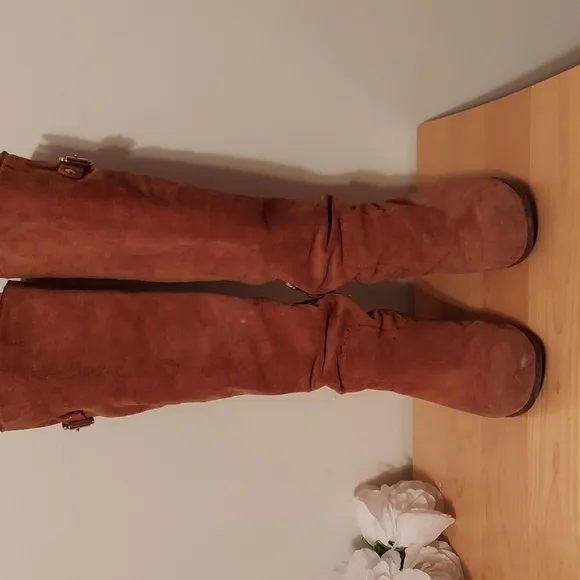 MICHAEL Michael Kors Camel Brown Suede Knee High Boots with Buckle Detail Size 8