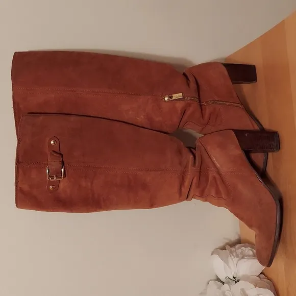 MICHAEL Michael Kors Camel Brown Suede Knee High Boots with Buckle Detail Size 8