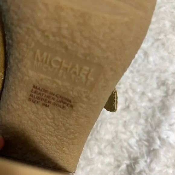 MICHAEL Michael Kors Chestnut leather Suede Sherpa Cuff Laceup  Heel Boots SZ9M