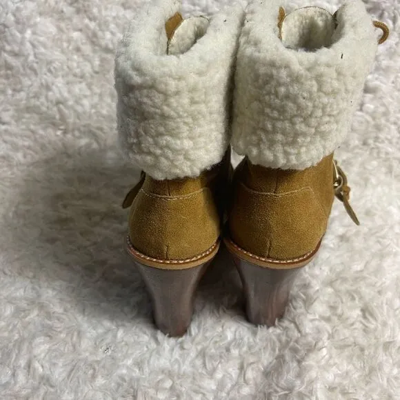 MICHAEL Michael Kors Chestnut leather Suede Sherpa Cuff Laceup  Heel Boots SZ9M