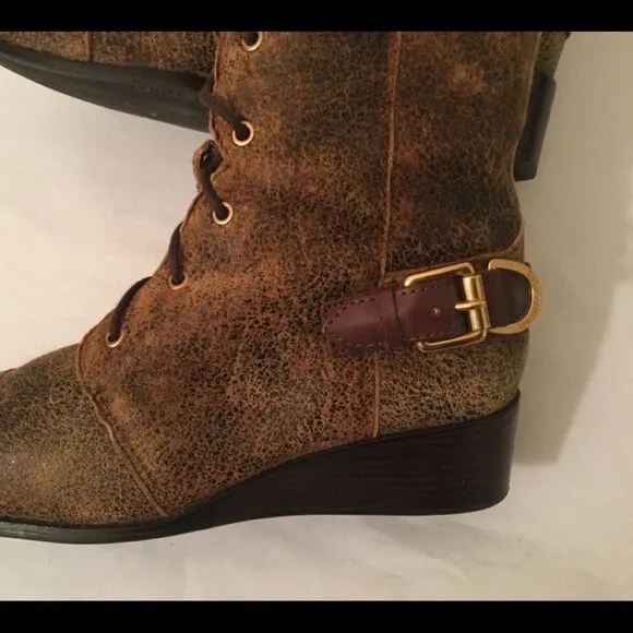 Michael Kors Speckled Leather Suede Lace up Wedge