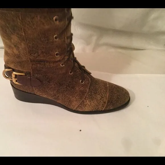 Michael Kors Speckled Leather Suede Lace up Wedge