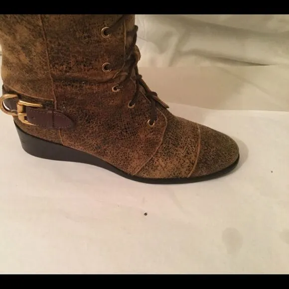 Michael Kors Speckled Leather Suede Lace up Wedge