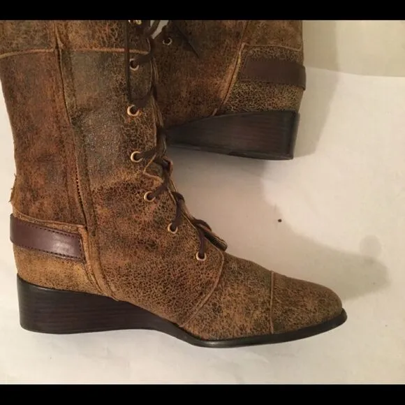Michael Kors Speckled Leather Suede Lace up Wedge