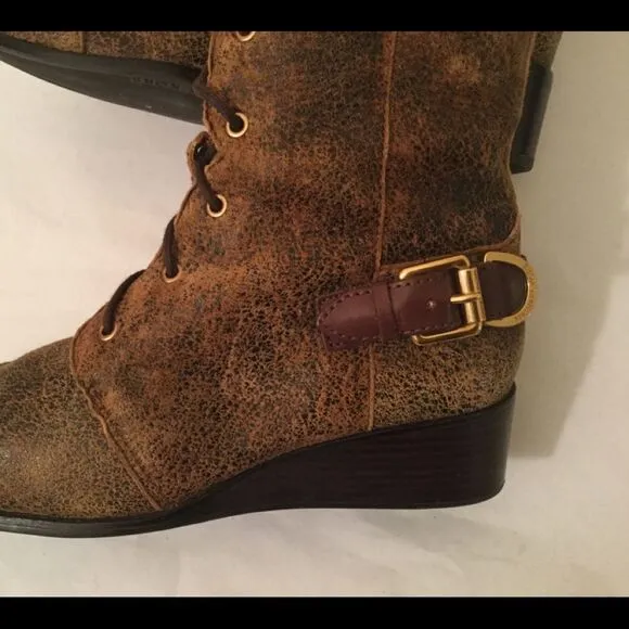 Michael Kors Speckled Leather Suede Lace up Wedge