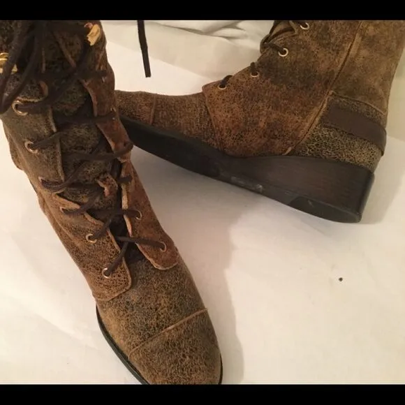 Michael Kors Speckled Leather Suede Lace up Wedge