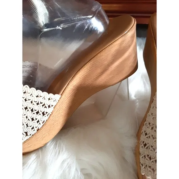 Mila Paoli Made In Italy Woven Sandals Women's 9.5 Slide w/Wedge Heels