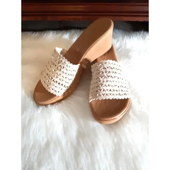 Mila Paoli Made In Italy Woven Sandals Women's 9.5 Slide w/Wedge Heels