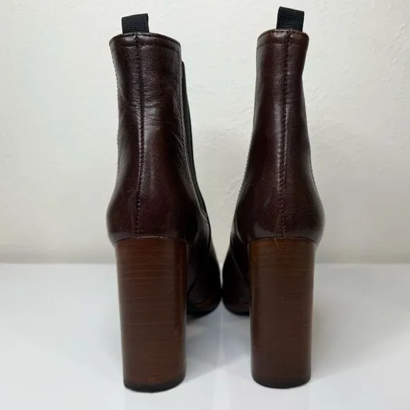 Minelli Brown Leather Ankle Stacked Heel Boots, Size EU 35 (US 5)