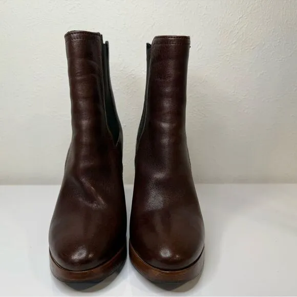 Minelli Brown Leather Ankle Stacked Heel Boots, Size EU 35 (US 5)