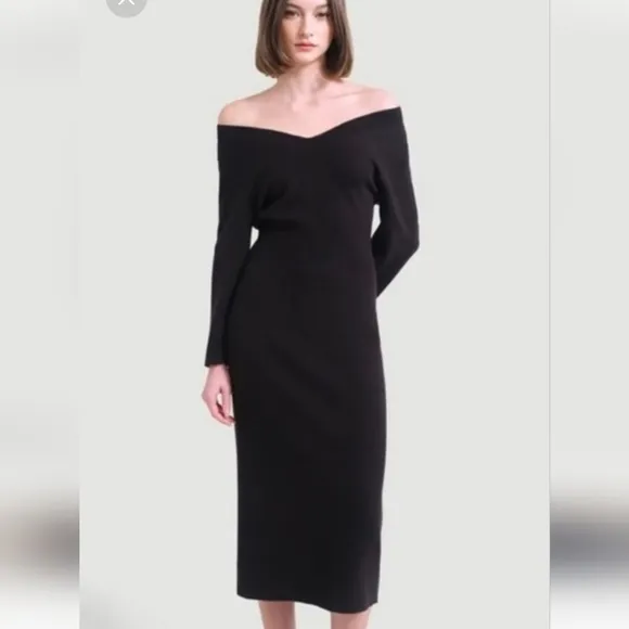 MODERN CITIZEN BREA OFF-SHOULDER V-NECK LONG SLEEVE MIDI SWEATER DRESS S…