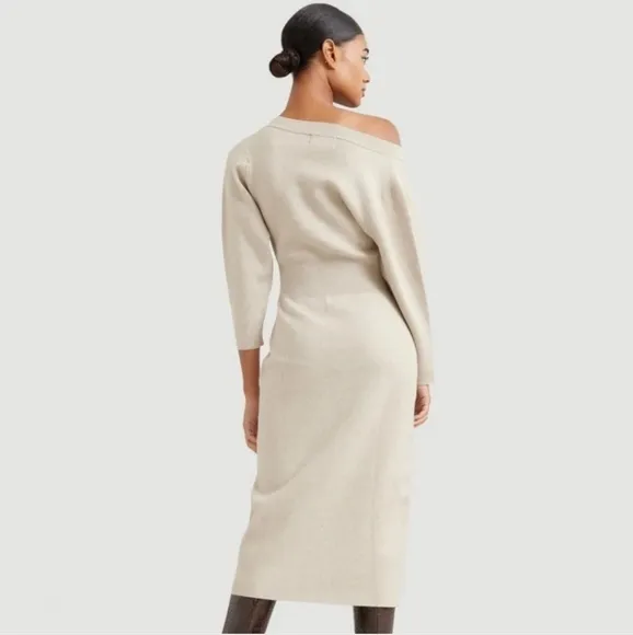 MODERN CITIZEN BREA OFF-SHOULDER V-NECK LONG SLEEVE MIDI SWEATER DRESS S…