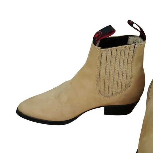 Moreno Romero Beige Leather Chelsea Western Boots Size 2.5 KIDS With Biflex Sole