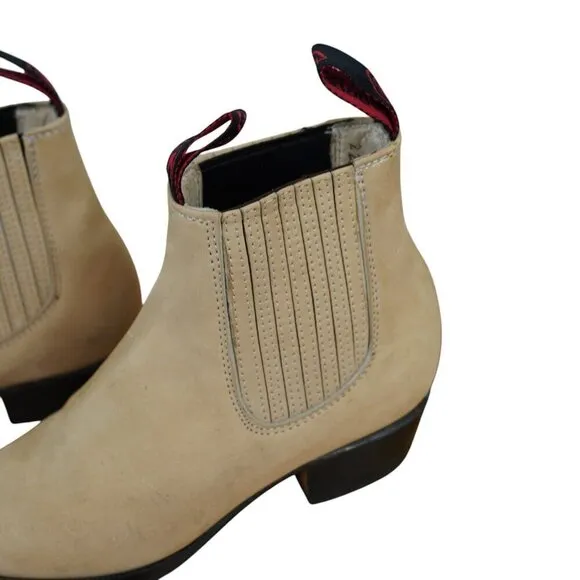 Moreno Romero Beige Leather Chelsea Western Boots Size 2.5 KIDS With Biflex Sole