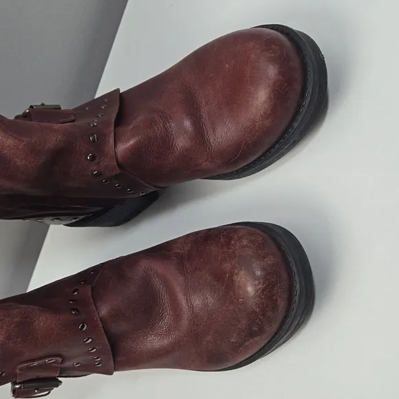 Musse and Cloud Maroon Leather Buckle Boots