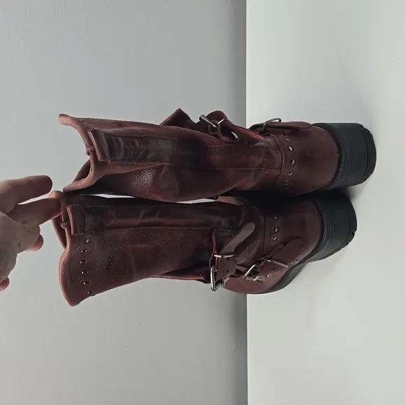 Musse and Cloud Maroon Leather Buckle Boots