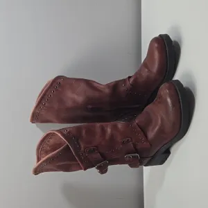 Musse and Cloud Maroon Leather Buckle Boots