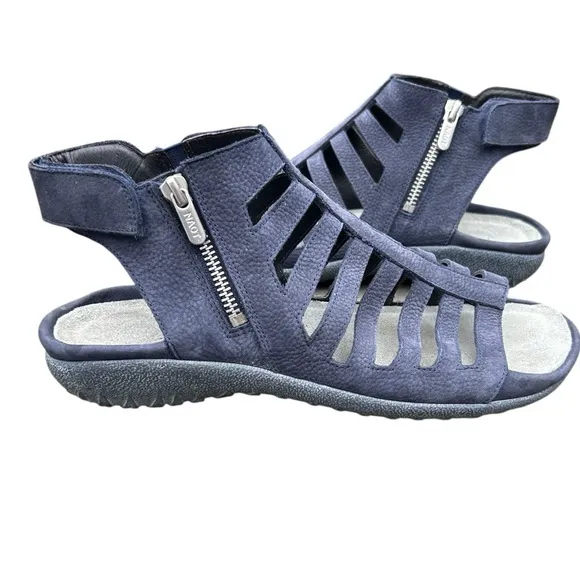 Naot Pitau Nubuck Leather Sandal 41 GladiatorBackstrap Zippers Hiking Comfort