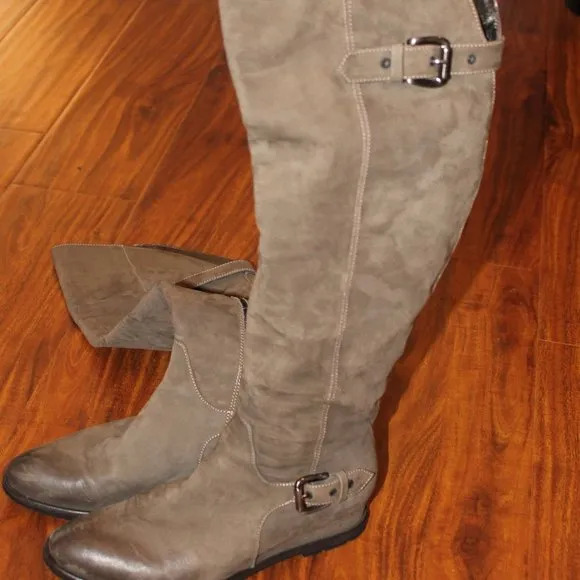 Napoleoni Women’s EU Size 36 Suede OTK Hidden Wedge Boots Olive Green Italy