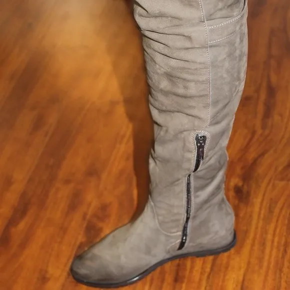 Napoleoni Women’s EU Size 36 Suede OTK Hidden Wedge Boots Olive Green Italy