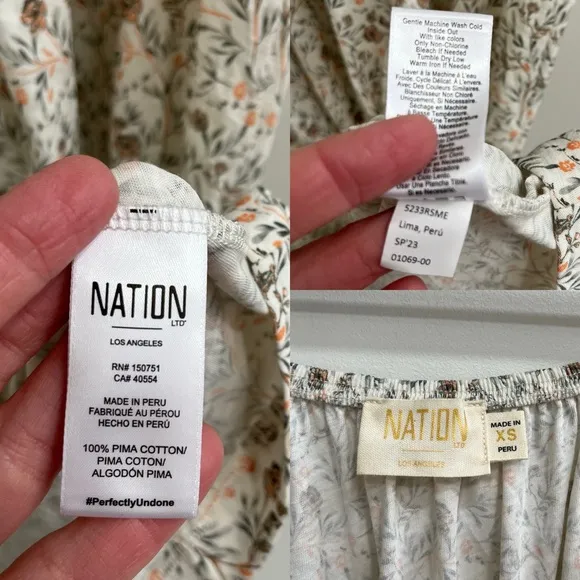 NATION LTD fabia shirred smocked midi dress in meadow floral puff sleeves XS
