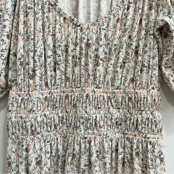 NATION LTD fabia shirred smocked midi dress in meadow floral puff sleeves XS