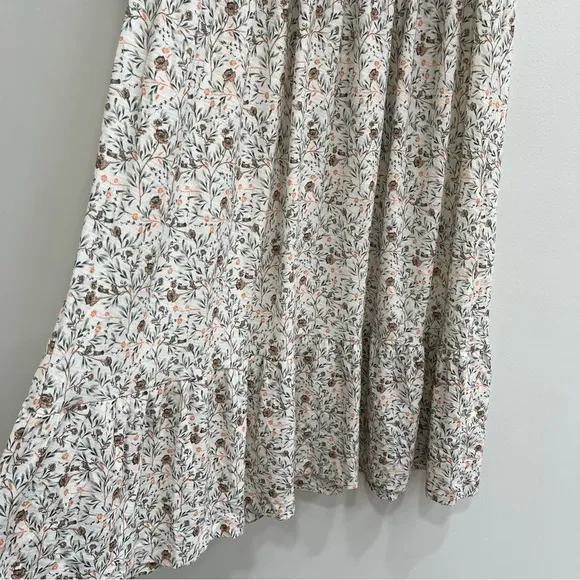 NATION LTD fabia shirred smocked midi dress in meadow floral puff sleeves XS