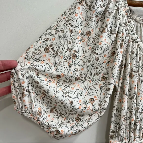 NATION LTD fabia shirred smocked midi dress in meadow floral puff sleeves XS