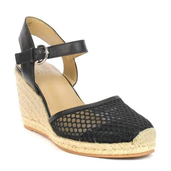 Naturalizer Phebe3 Black Woven Leather Espadrille Wedge