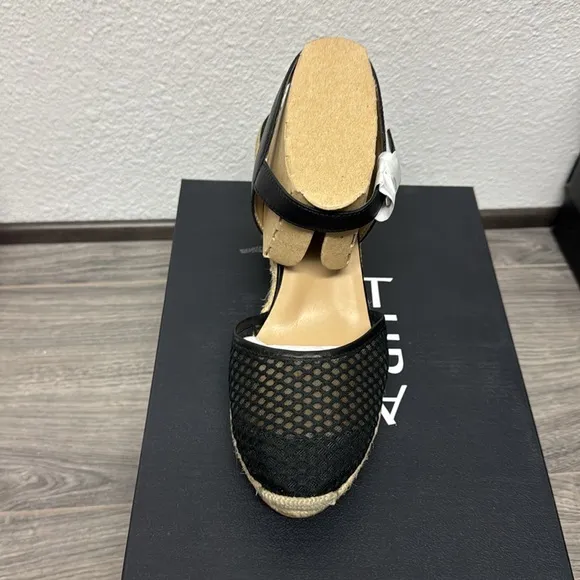Naturalizer Phebe3 Black Woven Leather Espadrille Wedge