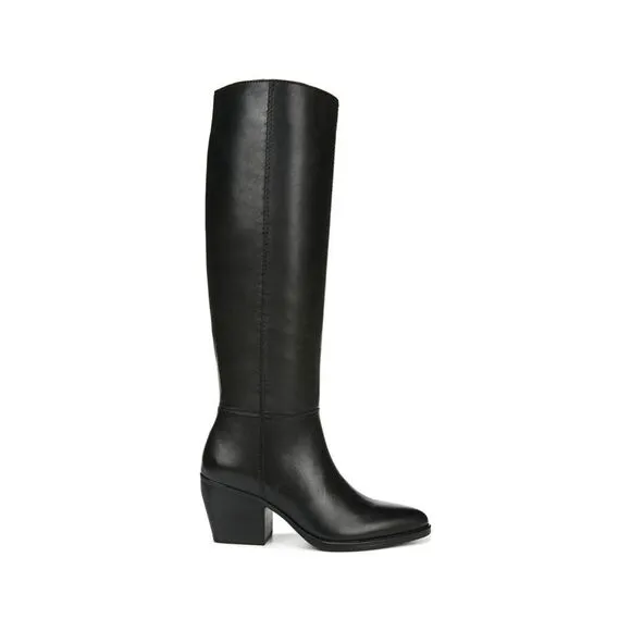 NATURALIZER Womens Black Wide Calf Stacked Heel Leather Heeled Boots 5.5 M WC