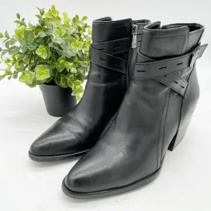 Naturalizer Womens Fenya Black Leather Ankle Boots Size 8.5 Strap Detail