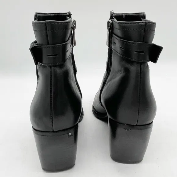 Naturalizer Womens Fenya Black Leather Ankle Boots Size 8.5 Strap Detail