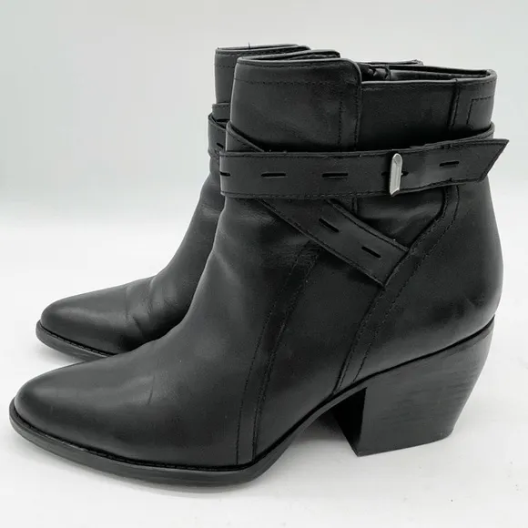 Naturalizer Womens Fenya Black Leather Ankle Boots Size 8.5 Strap Detail